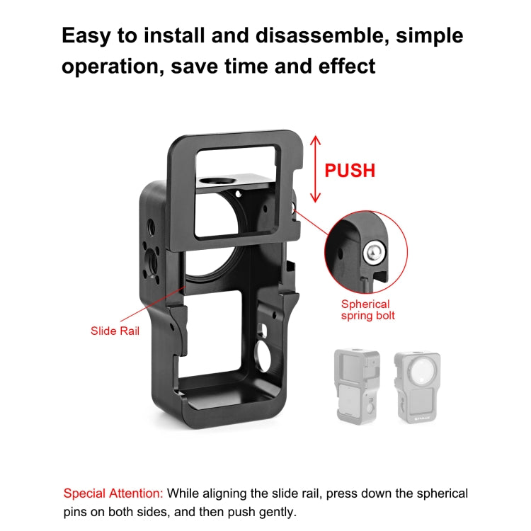 PULUZ CNC กรงโลหะผสมอลูมิเนียมสำหรับ DJI การกระทำ 2, Aluminum Cage (Black), Aluminum Cage (Titanium Color)