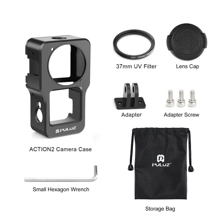 PULUZ CNC กรงโลหะผสมอลูมิเนียมสำหรับ DJI การกระทำ 2, Aluminum Cage (Black), Aluminum Cage (Titanium Color)