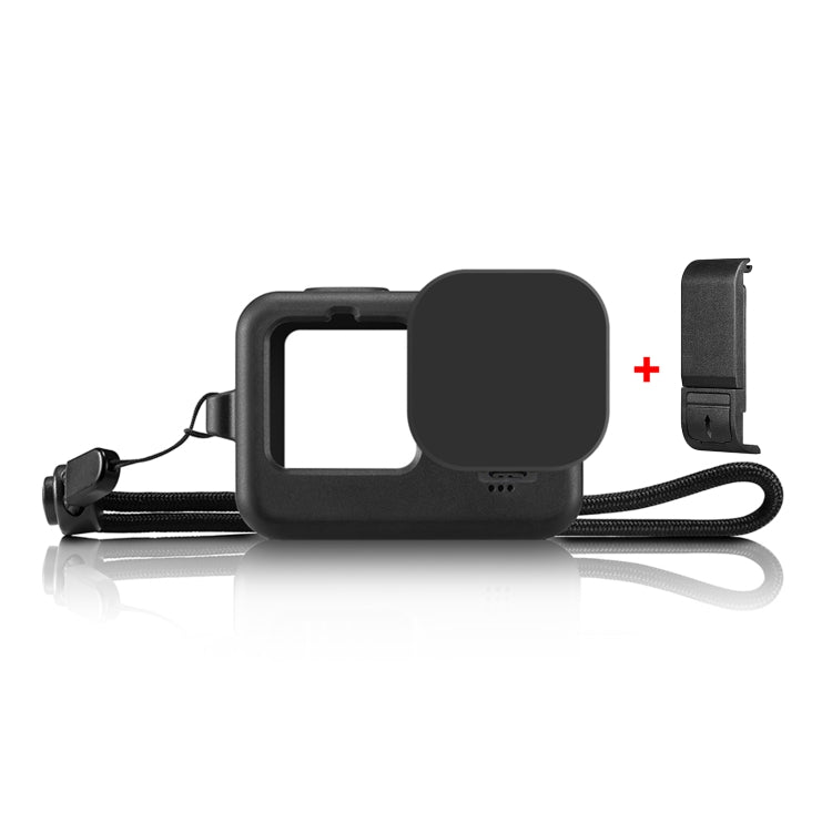 PULUZ สำหรับ GoPro HERO12 Black / 11 Black / 10 Black / 9 เคสซิลิโคนสีดำ + POM ฝาครอบอินเทอร์เฟซด้านข้างพร้อมสายรัดข้อมือและฝาครอบเลนส์, For GoPro HERO12 Black Silicone Case + Side Cover