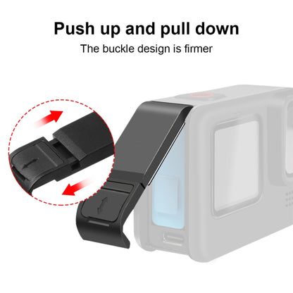 PULUZ สำหรับ GoPro HERO12 Black / 11 Black / 10 Black / 9 เคสซิลิโคนสีดำ + POM ฝาครอบอินเทอร์เฟซด้านข้างพร้อมสายรัดข้อมือและฝาครอบเลนส์, For GoPro HERO12 Black Silicone Case + Side Cover