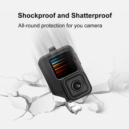 PULUZ สำหรับ GoPro HERO12 Black / 11 Black / 10 Black / 9 เคสซิลิโคนสีดำ + POM ฝาครอบอินเทอร์เฟซด้านข้างพร้อมสายรัดข้อมือและฝาครอบเลนส์, For GoPro HERO12 Black Silicone Case + Side Cover
