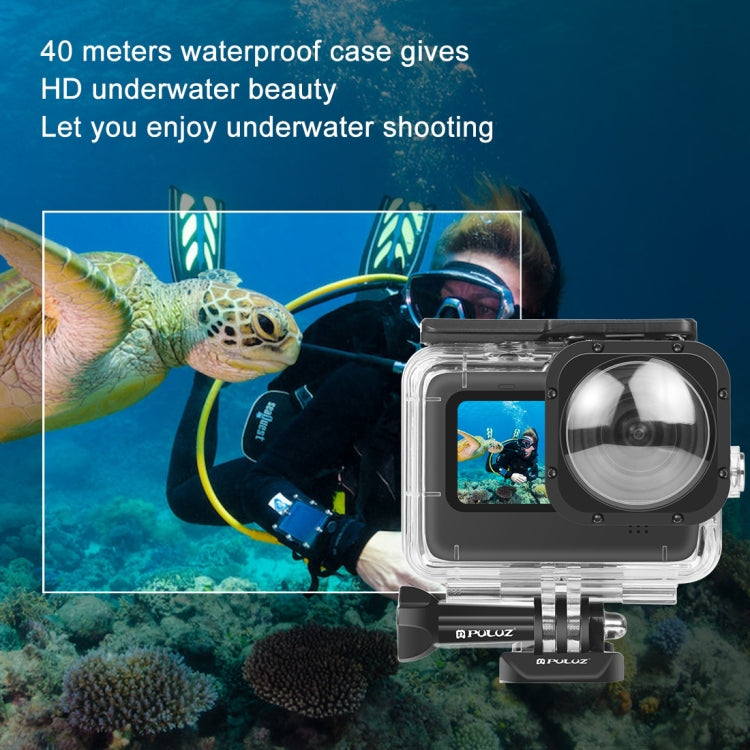 PULUZ 40 เมตรเคสกันน้ำที่อยู่อาศัยพร้อมหัวเข็มขัดพื้นฐานเมาและสกรูสำหรับ GoPro HERO12 ดำ / 11 ดำ / 11 ดำมินิ / 10 ดำ / 9 ดำ Max เลนส์ Mod, For GoPro Hero11 Black / HERO10 Black