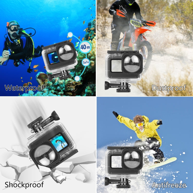 PULUZ 40 เมตรเคสกันน้ำที่อยู่อาศัยพร้อมหัวเข็มขัดพื้นฐานเมาและสกรูสำหรับ GoPro HERO12 ดำ / 11 ดำ / 11 ดำมินิ / 10 ดำ / 9 ดำ Max เลนส์ Mod, For GoPro Hero11 Black / HERO10 Black