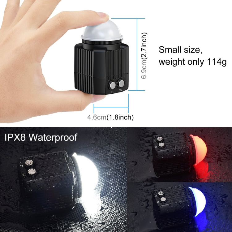 PULUZ 60 เมตรใต้น้ำ LED การถ่ายภาพเติมแสง 7.4 โวลต์ / 1100 มิลลิแอมป์ชั่วโมงดำน้ำแสงสำหรับ GoPro Hero11 ดำ / HERO10 ดำ / HERO9 ดำ / HERO8 / HERO7 / 6/5/5 เซสชัน / 4 เซสชัน / 4/3 + / 3/2/1, Insta360ONE R, DJI Osmo Action และกล้องแอคชั่นอื่นๆ, 7.4V/1100mAh