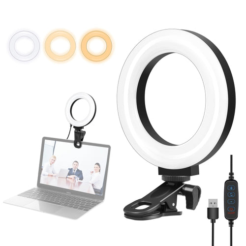 PULUZ 4.7 นิ้ว 12 ซม. แหวนไฟเซลฟี่ 3 โหมด USB หรี่แสงได้อุณหภูมิสีคู่ LED โค้งวิดีโอบล็อกการถ่ายภาพไฟวิดีโอพร้อมตัวยึดคลิปจอภาพ, 4.7 inch+Clip