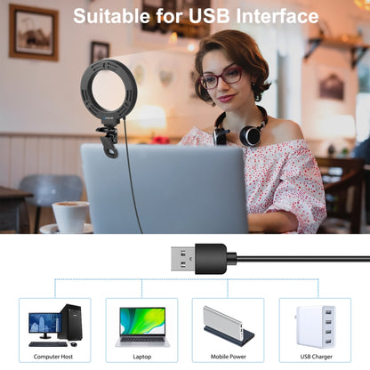 PULUZ 4.7 นิ้ว 12 ซม. แหวนไฟเซลฟี่ 3 โหมด USB หรี่แสงได้อุณหภูมิสีคู่ LED โค้งวิดีโอบล็อกการถ่ายภาพไฟวิดีโอพร้อมตัวยึดคลิปจอภาพ, 4.7 inch+Clip