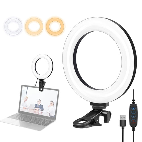 PULUZ 6.2 นิ้ว 16 ซม. แหวนไฟเซลฟี่ 3 โหมด USB หรี่แสงได้อุณหภูมิสีคู่ LED โค้งวิดีโอบล็อกการถ่ายภาพไฟวิดีโอพร้อมตัวยึดคลิปจอภาพ, 6.2 inch Light+Clip