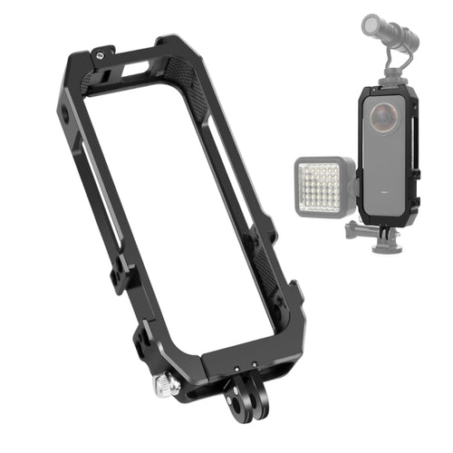 PULUZ กรอบป้องกันกรง Rig ที่อยู่อาศัยพร้อมที่ยึดรองเท้าเย็นและอะแดปเตอร์ขาตั้งกล้องพับแม่เหล็กสำหรับ Insta360 ONE X2, Cage For Insta360 ONE X2