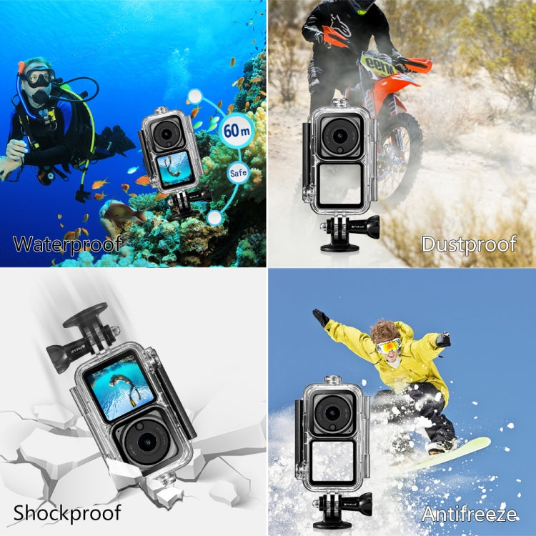 PULUZ 60 เมตรกันน้ำที่อยู่อาศัยกรณีดำน้ำสำหรับ DJI การกระทำ 2 หน่วยกล้อง / การดำเนินการ 2 อำนาจ Combo / การกระทำ 2 คู่หน้าจอคำสั่งผสม, Diving Case