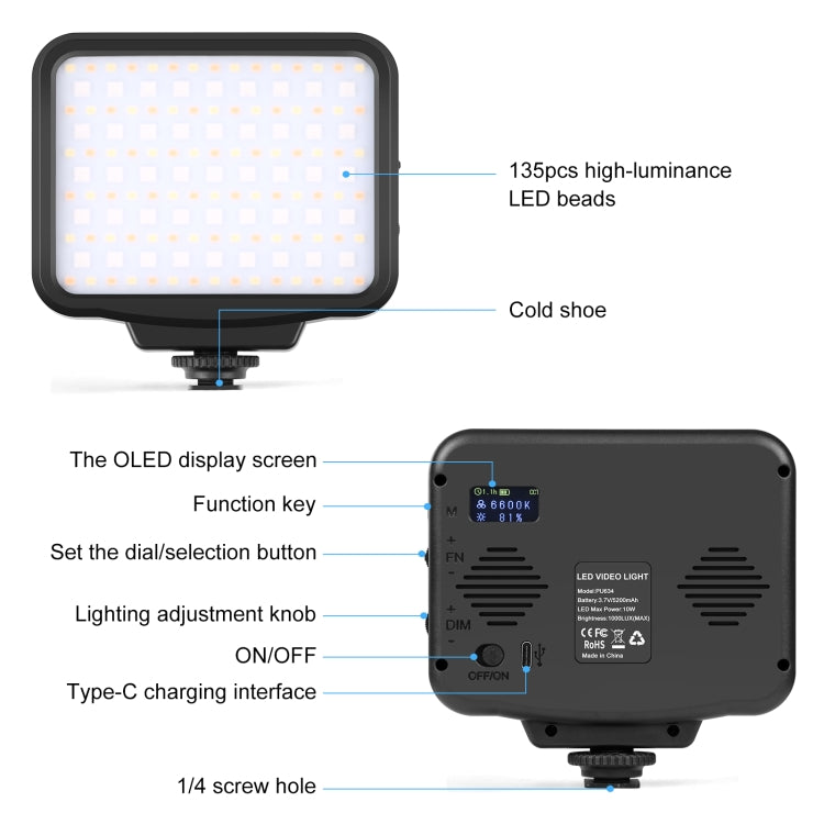 PULUZ Pocket 2500-9900K+RGB Full Color Beauty Fill Light มือถือในกล้องการถ่ายภาพไฟ LED, 135 LED