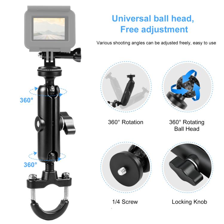PULUZ มือจับรถจักรยานยนต์ยึดฐานยึด U-Bolt สำหรับ GoPro และกล้องแอ็คชั่นอื่น ๆ, Handlebar Mount