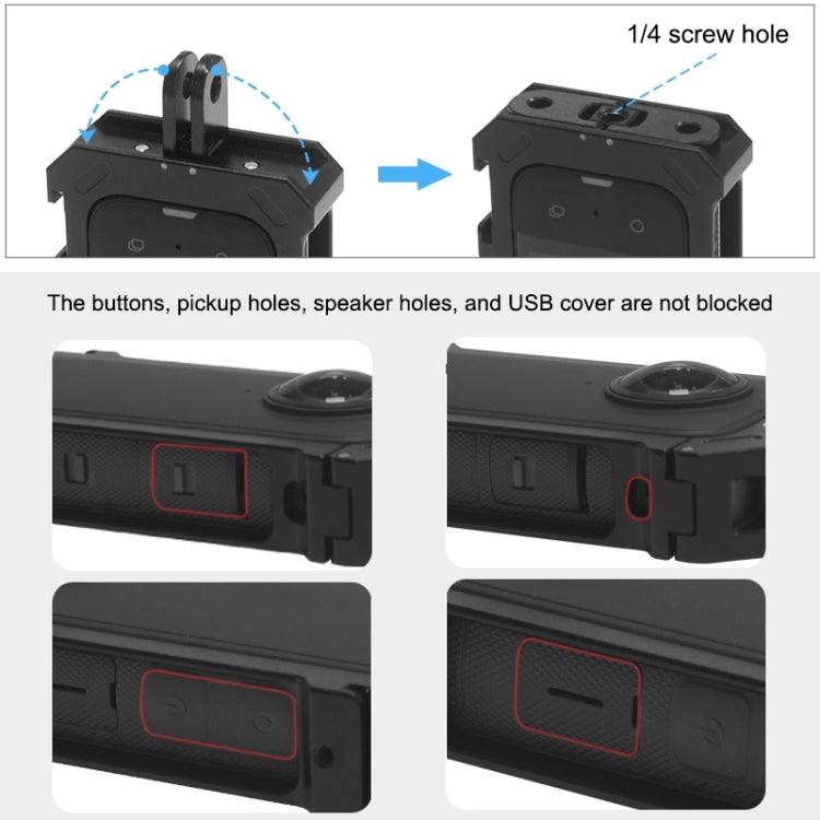 สำหรับ Insta360 X3 PULUZ โครงป้องกันโลหะกรง Rig พร้อมฐานรองเท้าเย็นขยายและอะแดปเตอร์ขาตั้งกล้อง, Metal Cage US Stock, For Insta360 X3