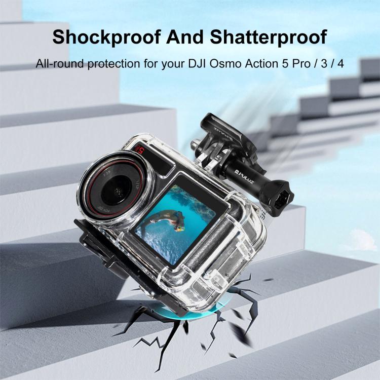 สำหรับ DJI Osmo การกระทำ 3/4 PULUZ 40 เมตรใต้น้ำกันน้ำที่อยู่อาศัยกรณีดำน้ำพร้อมรองเท้าเย็นและหัวเข็มขัดพื้นฐานเมาและสกรู, For DJI Osmo Action 3 / 4 Waterproof Case