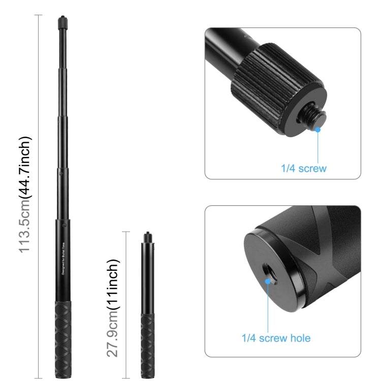 PULUZ 110 ซม.โลหะ Selfie Stick Monopod พร้อมฐานอะแดปเตอร์ที่มองไม่เห็นและสกรูสำหรับ Insta360 One RS / X2 / X3, 110cm Monopod