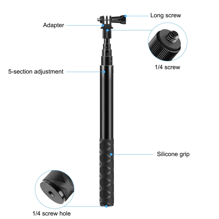 PULUZ 110 ซม.โลหะ Selfie Stick Monopod พร้อมฐานอะแดปเตอร์ที่มองไม่เห็นและสกรูสำหรับ Insta360 One RS / X2 / X3, 110cm Monopod