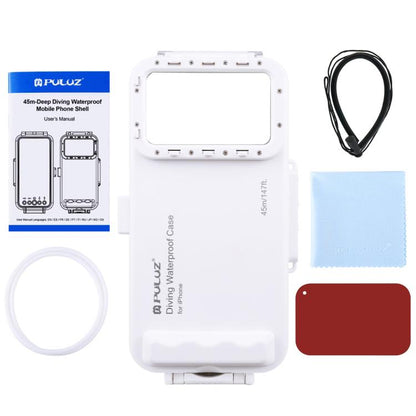PULUZ 45 ม./147 ฟุตเคสดำน้ำกันน้ำถ่ายภาพวิดีโอถ่ายเคสใต้น้ำสำหรับ iPhone 14 Series, iPhone 13 Series, iPhone 12 Series, iPhone 11 Series, iPhone X Series, iPhone 8 และ 7, iPhone 6s, iOS 13.0 หรือ iPhone เวอร์ชันที่สูงกว่า                               ...