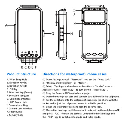 PULUZ 45 ม./147 ฟุตเคสดำน้ำกันน้ำถ่ายภาพวิดีโอถ่ายเคสใต้น้ำสำหรับ iPhone 14 Series, iPhone 13 Series, iPhone 12 Series, iPhone 11 Series, iPhone X Series, iPhone 8 และ 7, iPhone 6s, iOS 13.0 หรือ iPhone เวอร์ชันที่สูงกว่า                               ...