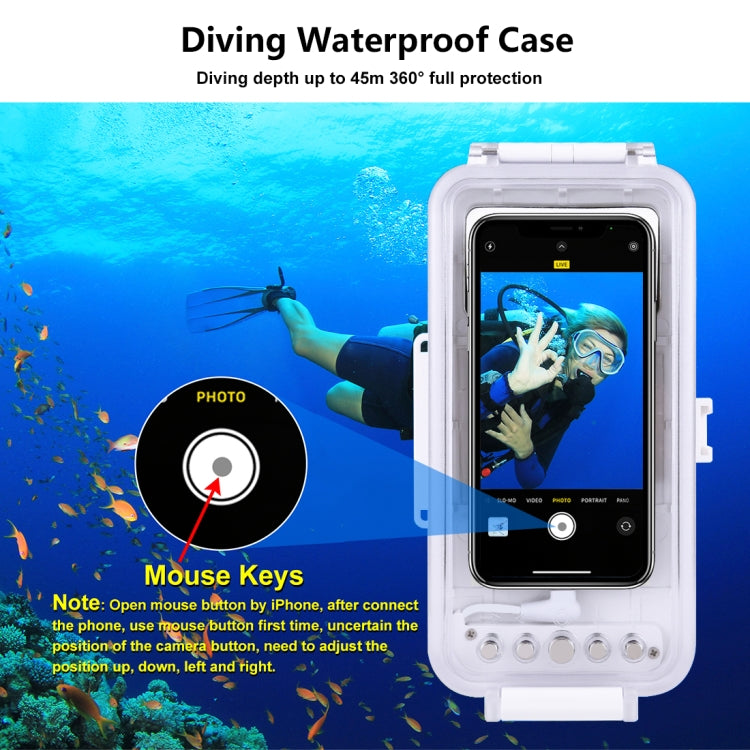 PULUZ 45 ม./147 ฟุตเคสดำน้ำกันน้ำถ่ายภาพวิดีโอถ่ายเคสใต้น้ำสำหรับ iPhone 14 Series, iPhone 13 Series, iPhone 12 Series, iPhone 11 Series, iPhone X Series, iPhone 8 และ 7, iPhone 6s, iOS 13.0 หรือ iPhone เวอร์ชันที่สูงกว่า                               ...