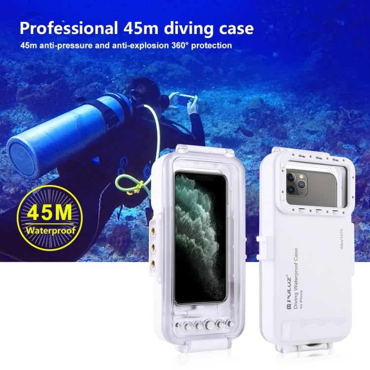 PULUZ 45 ม./147 ฟุตเคสดำน้ำกันน้ำถ่ายภาพวิดีโอถ่ายเคสใต้น้ำสำหรับ iPhone 14 Series, iPhone 13 Series, iPhone 12 Series, iPhone 11 Series, iPhone X Series, iPhone 8 และ 7, iPhone 6s, iOS 13.0 หรือ iPhone เวอร์ชันที่สูงกว่า                               ...