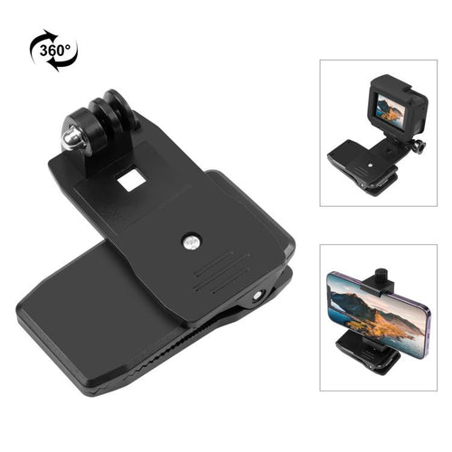 PULUZ 4 in 1 360 องศาหมุนกระเป๋าเป้สะพายหลังหมวก QR คลิป Rec-mounts พร้อมชุดหนีบโทรศัพท์