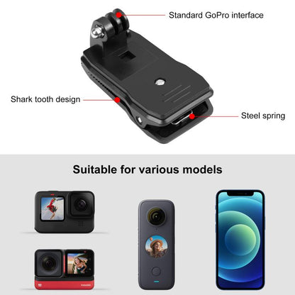 PULUZ 4 in 1 360 องศาหมุนกระเป๋าเป้สะพายหลังหมวก QR คลิป Rec-mounts พร้อมชุดหนีบโทรศัพท์