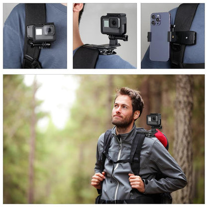 PULUZ 4 in 1 360 องศาหมุนกระเป๋าเป้สะพายหลังหมวก QR คลิป Rec-mounts พร้อมชุดหนีบโทรศัพท์