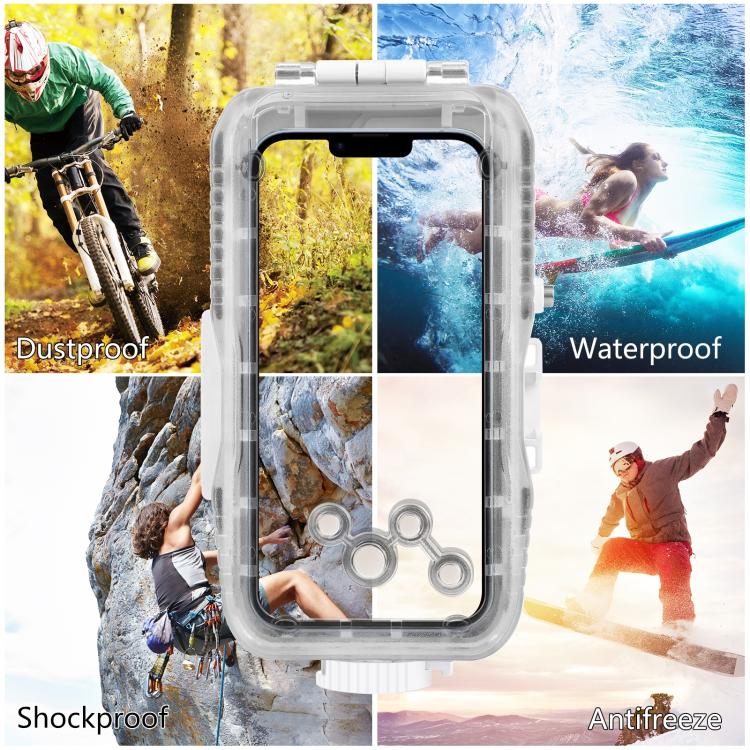 PULUZ เคสดำน้ำกันน้ำ 40 ม. / 130 ฟุตสำหรับ iPhone 15 Pro / 14 / 14 Pro / 13 / 13 Pro / 12 / 12 Pro พร้อมวาล์วทางเดียวถ่ายภาพวิดีโอการถ่ายฝาครอบที่อยู่อาศัยใต้น้ำ, For iPhone 16 / 15 / 15 Pro, For iPhone 14 / 14 Pro