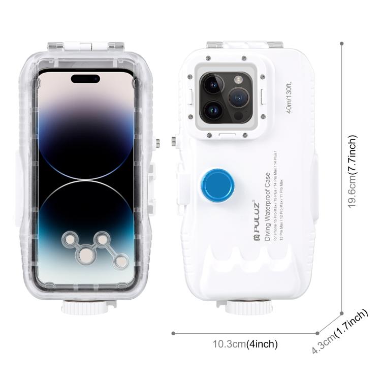 PULUZ 40m / 130ft เคสดำน้ำกันน้ำสำหรับ iPhone 14 Plus / 14 Pro Max / 13 Pro Max / 12 Pro Max / 11 Pro Max พร้อมวาล์วทางเดียวถ่ายวิดีโอถ่ายฝาครอบที่อยู่อาศัยใต้น้ำ, For iPhone 15 Pro Max / 15 Plus / 14 Plus, For iPhone 14 Plus / 14 Pro Max