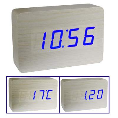 นาฬิกาไม้ 3 in 1 (แสดงเวลา เดือน วันที่ และอุณหภูมิสลับกัน) สีขาว, 3 in 1 Wooden Clock