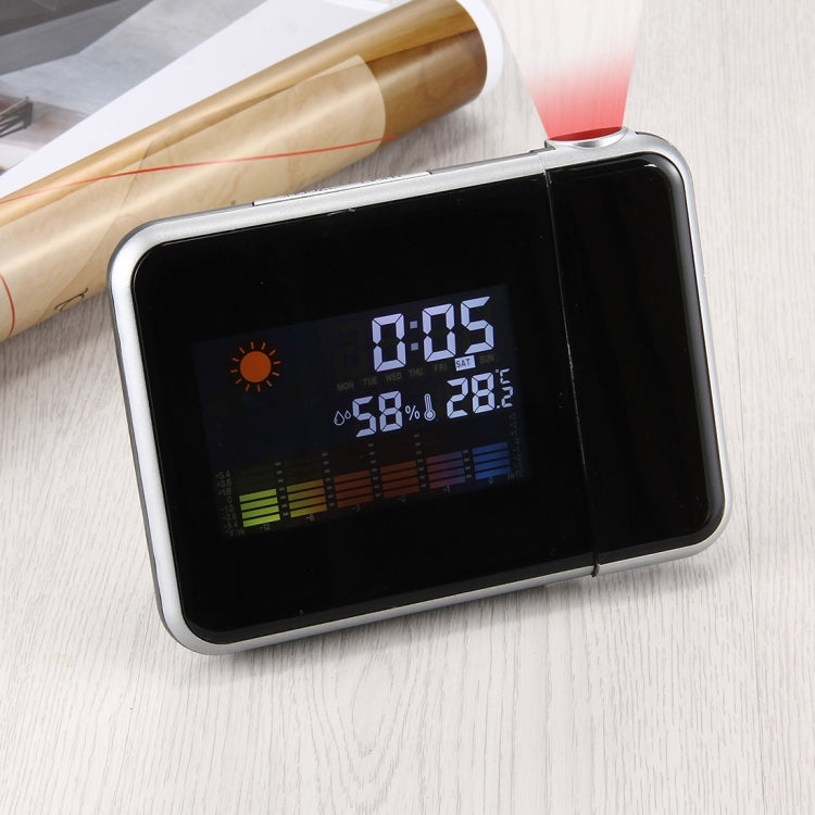 มัลติฟังก์ชั่นดิจิตอลสี LCD แสดงผล LED นาฬิกาปลุกโปรเจคเตอร์พร้อมสถานีอากาศ / อุณหภูมิ / ความชื้น / ปฏิทิน, LED Projection Alarm Clock
