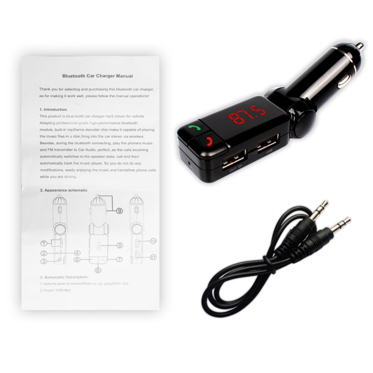BC-06 ชุดอุปกรณ์ติดรถยนต์ Bluetooth เครื่องส่งสัญญาณ FM เครื่องเล่น MP3 ในรถยนต์พร้อมจอแสดงผล LED 2 เครื่องชาร์จ USB และฟังก์ชั่นแฮนด์ฟรี, BC06