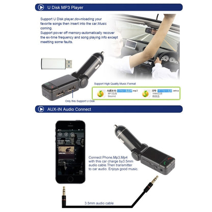 BC-06 ชุดอุปกรณ์ติดรถยนต์ Bluetooth เครื่องส่งสัญญาณ FM เครื่องเล่น MP3 ในรถยนต์พร้อมจอแสดงผล LED 2 เครื่องชาร์จ USB และฟังก์ชั่นแฮนด์ฟรี, BC06