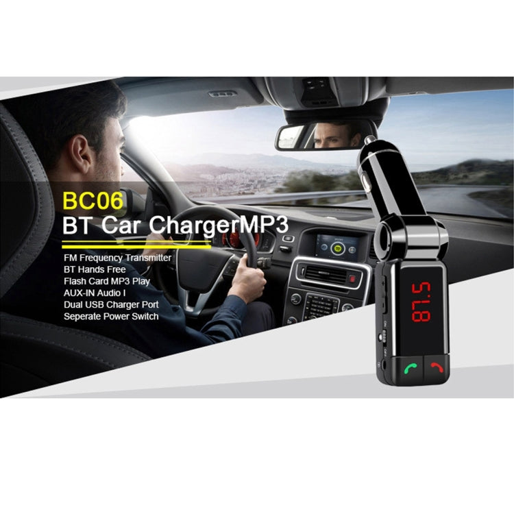 BC-06 ชุดอุปกรณ์ติดรถยนต์ Bluetooth เครื่องส่งสัญญาณ FM เครื่องเล่น MP3 ในรถยนต์พร้อมจอแสดงผล LED 2 เครื่องชาร์จ USB และฟังก์ชั่นแฮนด์ฟรี, BC06