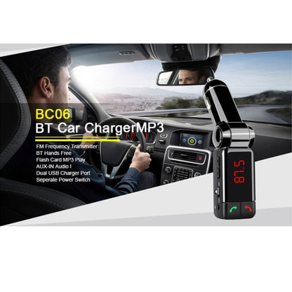 BC-06 ชุดอุปกรณ์ติดรถยนต์ Bluetooth เครื่องส่งสัญญาณ FM เครื่องเล่น MP3 ในรถยนต์พร้อมจอแสดงผล LED 2 เครื่องชาร์จ USB และฟังก์ชั่นแฮนด์ฟรี, BC06