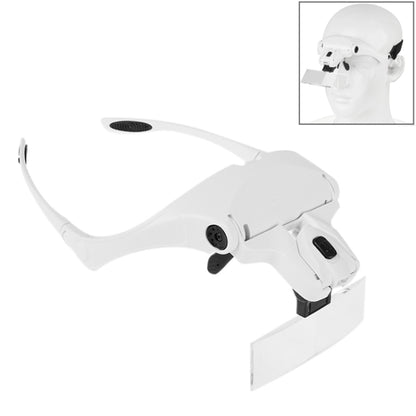 5 เลนส์ 1.0X-3.5X แว่นตา Loupe Bracket แว่นขยาย 2 ไฟ LED การขยายตาแว่นตาเครื่องมือขยาย, 5 Lens 1.0X-3.5X (White)