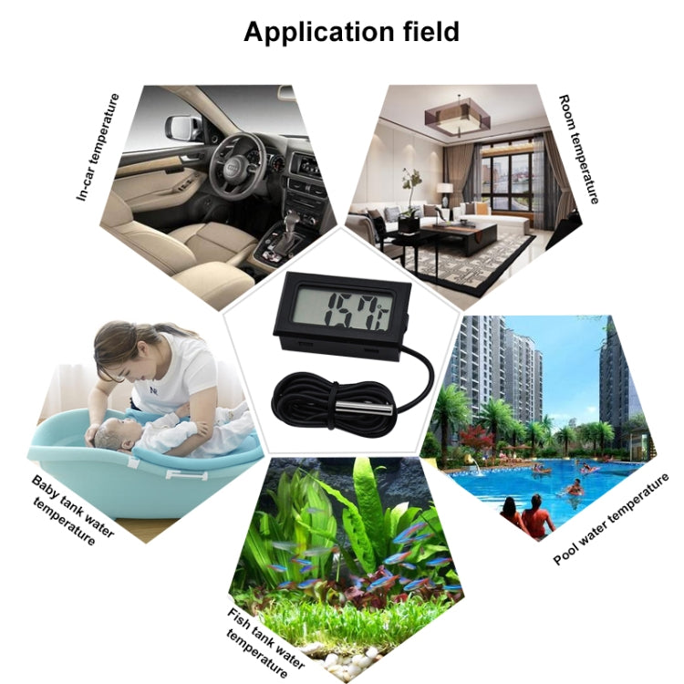 เครื่องวัดอุณหภูมิดิจิตอล LCD ขนาดเล็กสำหรับตู้เย็นช่องแช่แข็ง ขนาดเม็ดมีด 46มม. x 26.6มม. ความยาวสายเคเบิล 1ม., PT-2