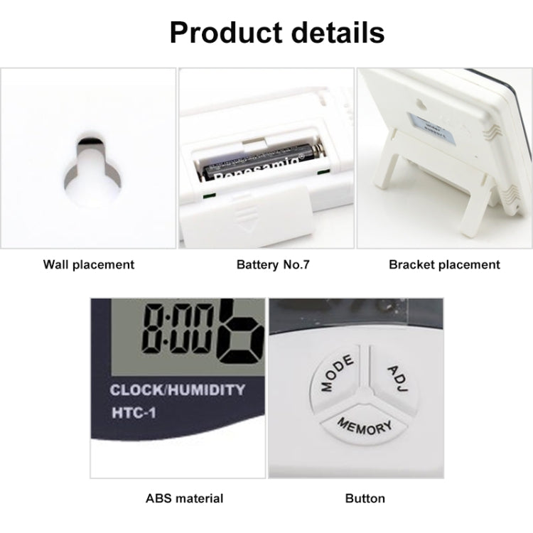 เครื่องวัดอุณหภูมิและความชื้นดิจิตอล LCD ขนาด 3.8 นิ้ว พร้อมนาฬิกา / ปฏิทิน (HTC-1), HTC-1