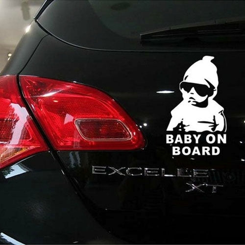 สติ๊กเกอร์ติดรถไวนิลลาย Baby On Board ขนาด: 20 ซม. x 13 ซม, Black, White