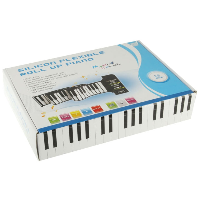เปียโนม้วนขึ้นแบบซิลิโคน MIDI แบบพกพา 88 คีย์, คีย์บอร์ด: 133 x 14.2 x 0.6 ซม., 88 Keys Roll Up Piano