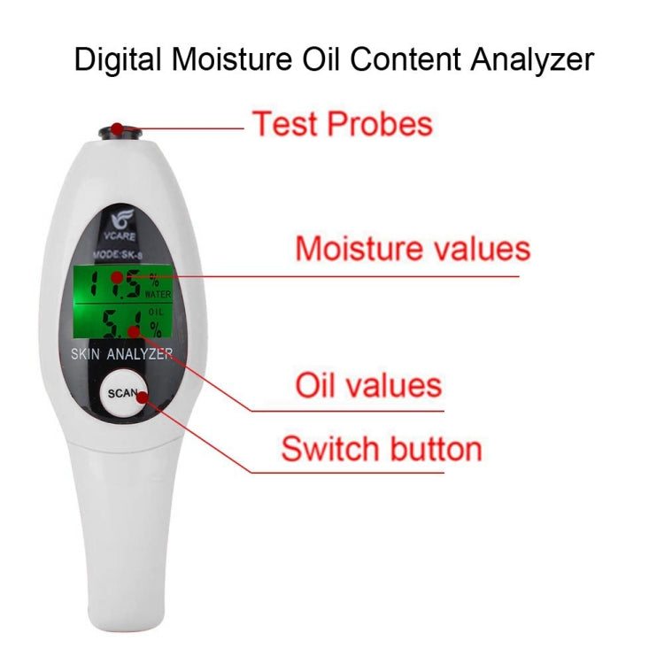 มินิแบบพกพา LCD Digital Moisture Skin Care เครื่องทดสอบความชื้นเครื่องวิเคราะห์เนื้อหาน้ำมัน, Mini