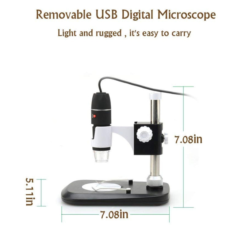 DMS-MDS800 40X-800X แว่นขยาย 2.0MP เซ็นเซอร์รับภาพกล้องจุลทรรศน์ดิจิตอล USB พร้อมไฟ LED 8 ดวงและขาตั้งแบบมืออาชีพ, 40X-800X