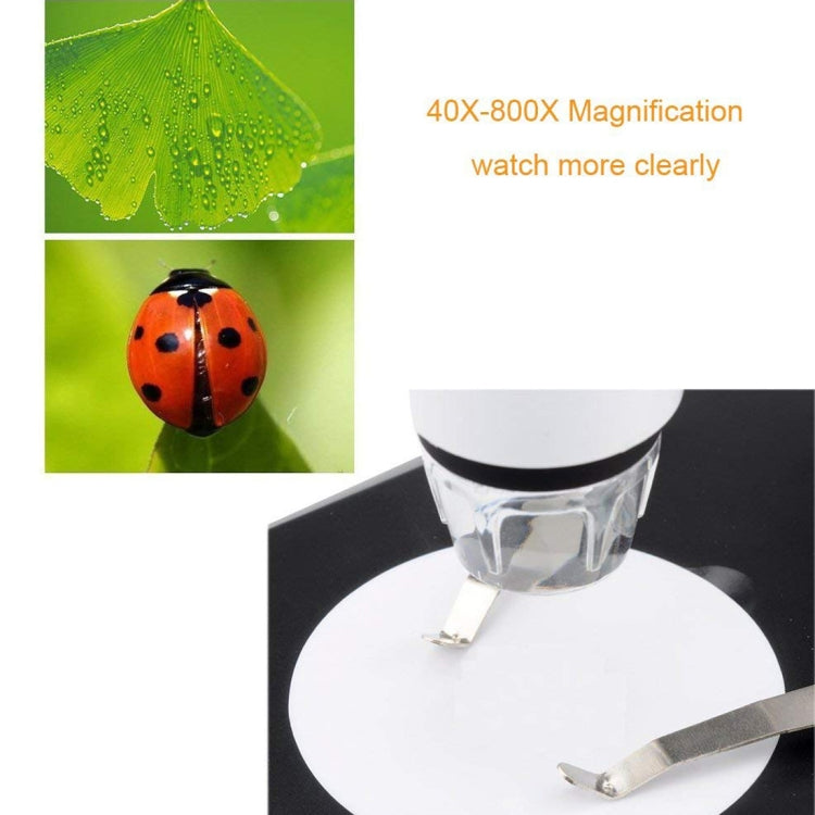 DMS-MDS800 40X-800X แว่นขยาย 2.0MP เซ็นเซอร์รับภาพกล้องจุลทรรศน์ดิจิตอล USB พร้อมไฟ LED 8 ดวงและขาตั้งแบบมืออาชีพ, 40X-800X