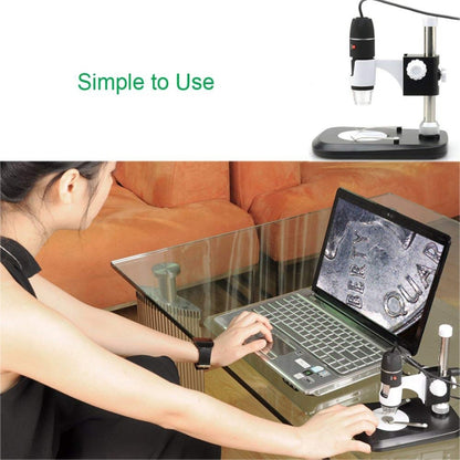 DMS-MDS800 40X-800X แว่นขยาย 2.0MP เซ็นเซอร์รับภาพกล้องจุลทรรศน์ดิจิตอล USB พร้อมไฟ LED 8 ดวงและขาตั้งแบบมืออาชีพ, 40X-800X