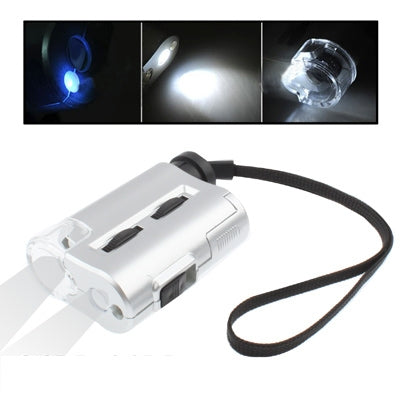 กล้องจุลทรรศน์ขนาดพกพา 30X-60X พร้อมไฟ LED 2 ดวง / ไฟตรวจจับเงิน, 30X-60X
