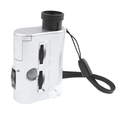 กล้องจุลทรรศน์ขนาดพกพา 30X-60X พร้อมไฟ LED 2 ดวง / ไฟตรวจจับเงิน, 30X-60X