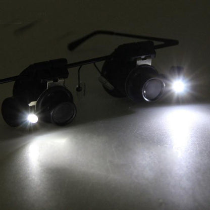 20X แว่นตาประเภทซ่อมนาฬิกา Loupe แว่นขยายพร้อมไฟ LED, Dual