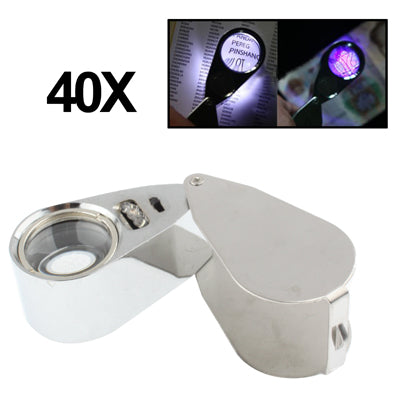 การเคลือบโลหะเต็มรูปแบบ 10X แว่นขยายแว่นขยายพร้อมไฟ LED 3 ดวงสำหรับการตรวจจับสกุลเงินและการระบุเครื่องประดับ, 10X (3 LED)