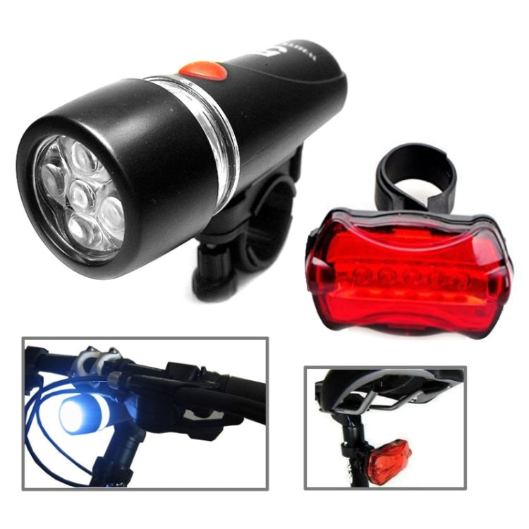 ไฟหน้าจักรยานกันน้ำ LED 5 ดวง + ไฟฉายนิรภัยด้านหลัง, Bicycle Head Light+ Rear Safety Flashlight