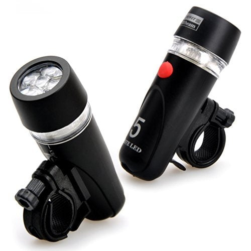 ไฟหน้าจักรยานกันน้ำ LED 5 ดวง + ไฟฉายนิรภัยด้านหลัง, Bicycle Head Light+ Rear Safety Flashlight
