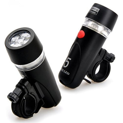 ไฟหน้าจักรยานกันน้ำ LED 5 ดวง + ไฟฉายนิรภัยด้านหลัง, Bicycle Head Light+ Rear Safety Flashlight